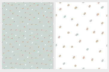 Simple Hand Drawn Irregular Dotted Vector Patterns. Tiny Brush Dots Isolated on a Mint Blue and White Background. Infantile Style Abstract Geometric Print with Spots Ideal for Fabric, Textile. 