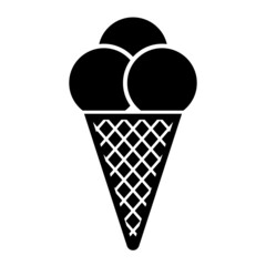 Ice cream in waffle cone with three balls vector icon