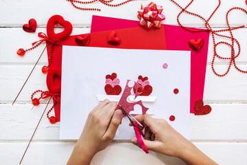 Valentines day background. Valentine card with heart. DIY for kids.