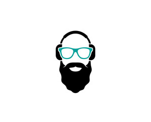 creative bald man beard logo vector symbol