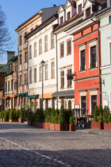View on Szeroka Street on Jewish quarter Kazimierz, a deserted city due to the coronavirus epidemic, Krakow, Poland © mychadre77