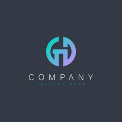 Abstract Initial Letter G and D Linked Logo. Blue Purple Circle Shape Style isolated on Dark Blue Background. Usable for Business and Branding Logos. Flat Vector Logo Design Template Element.