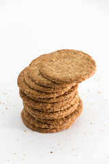 fiber biscuits piled on a white background