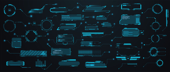 Futuristic Callouts titles in HUD style. Template callouts titles, information call bars and digital tech style neon design elements for game, user app.  Modern banners of lower third for presentation