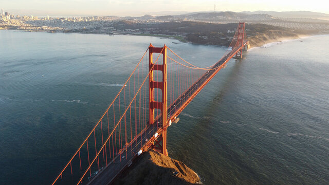 Golden Gate Bridge at Sunset Aerial Photo