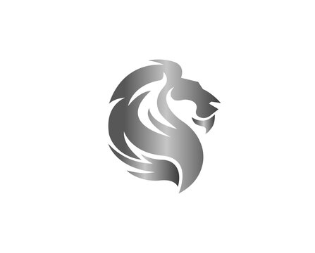 creative metal lion head silver logo vector design symbol
