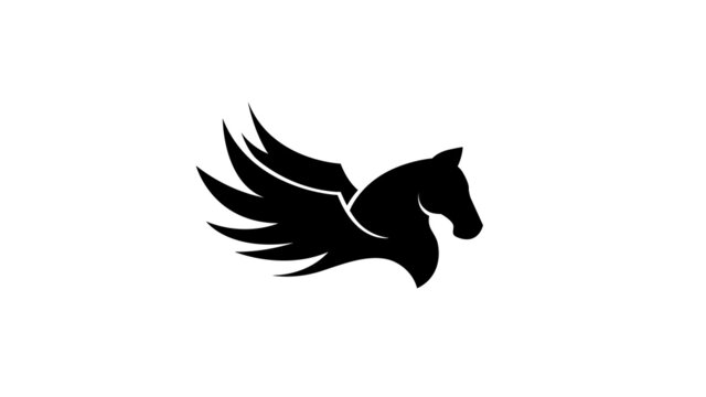 Creative black pegasus horse wings logo vector illustration