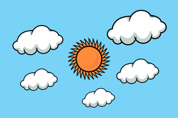 vector illustration of clouds and sun in the blue sky wide background