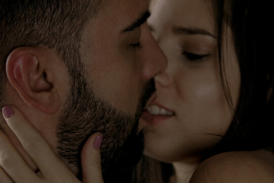 Couple in love kissing with passion