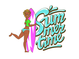 Surf. Poster with decorate text and figures. Vecor illustration.