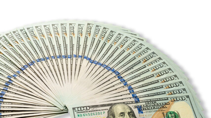 One hundred dollar bills isolated on white background