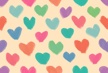 Pastel color hearts seamless background pattern