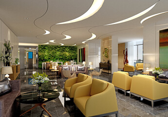 3d render of luxury hotel lobby reception