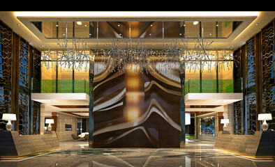 3d render of luxury hotel lobby reception