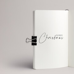 merry christmas greeting poster, unusual Christmas card, minimalism, inscription in a notebook merry christmas