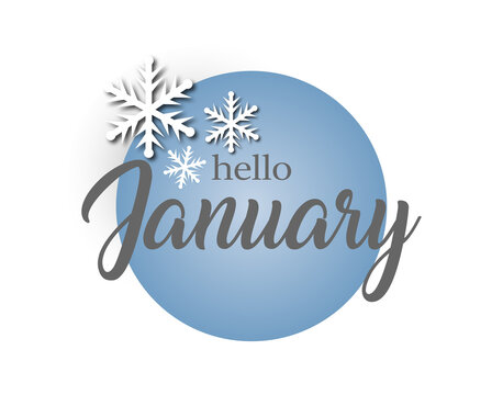 Hello January vector. Winter greeting card with snowflakes illustration.