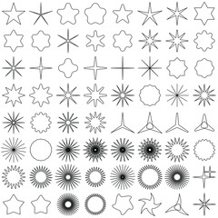 Black twinkling twisted stars line-shaped and distorted star-shaped set. Vector illustration.