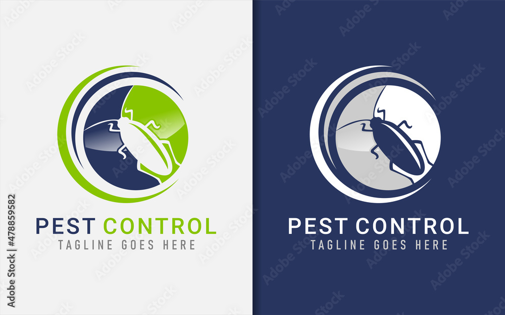 Poster pest control logo design with insect silhouette and circle shape combination.