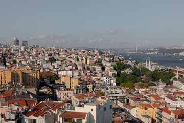 Fototapeta na wymiar Istanbul, Turkey traditional residential area. Marmara Sea, bridge and buildings. Copy paste space.