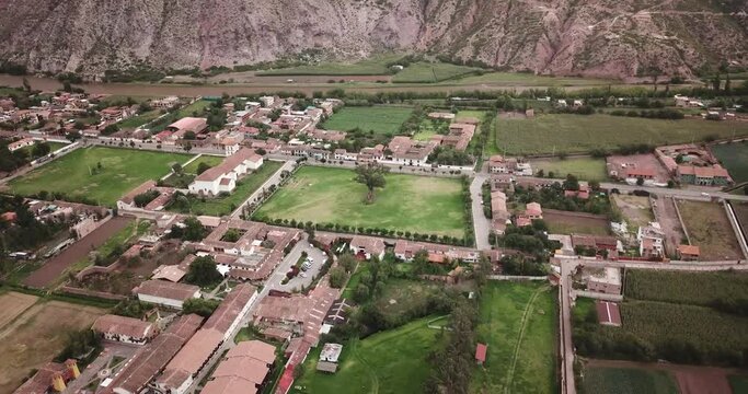 View of agriculture structure made by Inca culture in Yucay. Town in the Sacred Valley in the Peruvian Andes.