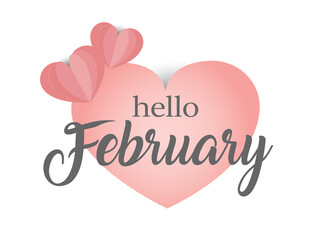 Hello February vector. Valentines greeting card with hearts illustration.