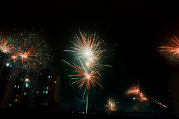 fireworks in the night long exposure on the 35mm film