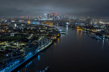 Fototapeta na wymiar Early morning aerial image of the Thames and City of London