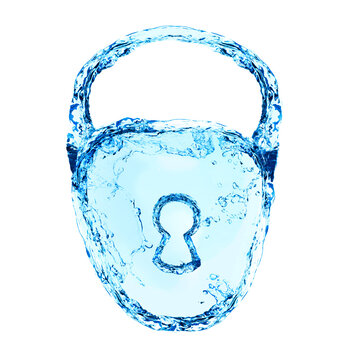 Security sign lock icon made of water splash drops