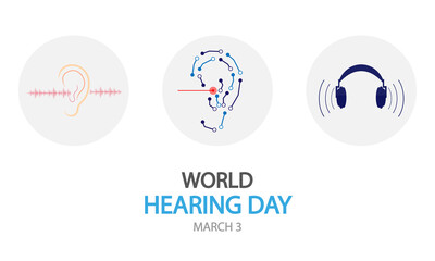 International Day for Ear and Hearing Health March 3, vector art illustration.