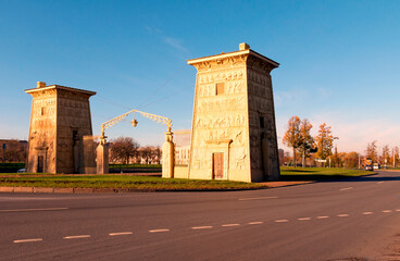 View of Egyptian gates at Tsarskoye Selo. St. Petersburg, Russia