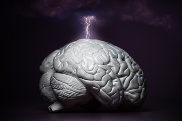 Brainstorm illustration, brain and a lighting strike