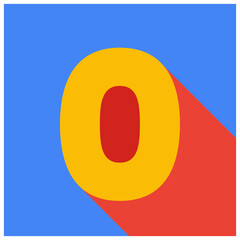 Number zero 0 in google colors, primary colors, minimalist design, 3d, pop. Blue background