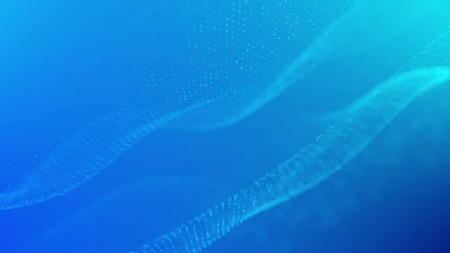 Live animation blue background. Movement chaotic 3d wave, spiral. Pattern of circles of dots. Neon glow. Bright stars. Blurring of particles. Outer space, matter. Milky Way. Computer screen saver. 4k