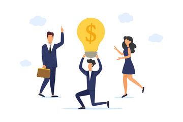 Team brainstorming, idea management, project management, new idea generation, startup collaboration, solution search, product development. Vector illustration in a modern style.