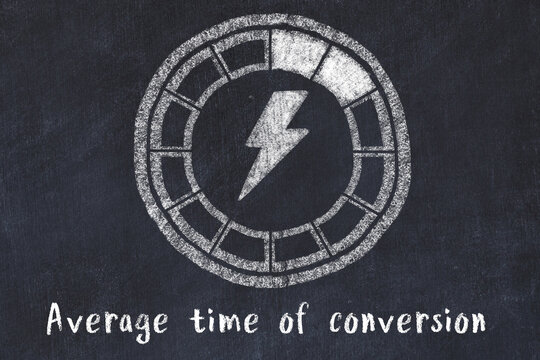 Chalk drawing of low energy indicatior. KPI concept, low Average time of conversion