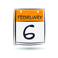 Creative calendar page with single day (6 February), Vector 