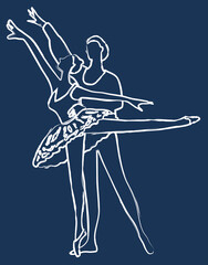 Contour textued brush drawing of couple classical ballet dancers