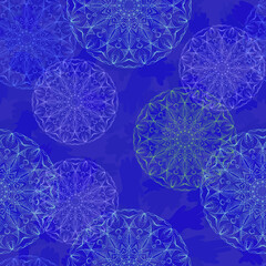 Mandala Dark Grunge Stains Seamless Pattern Vector Illustration 