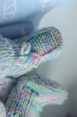 close-up of knitted children's booties