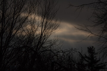 Naklejka premium Sun rays breaking through the cloudy Canadian winter sky