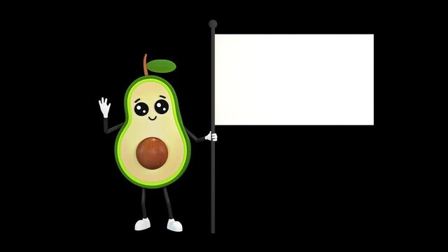 Avocado stands with a flag and greets