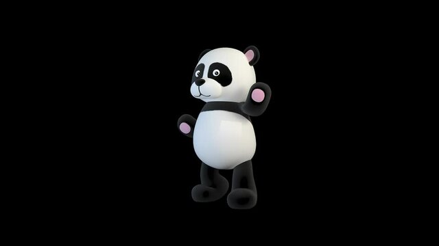Panda bear dancing a funny dance around him