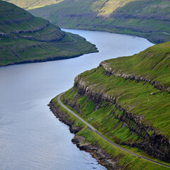 Morning photography of Funningsfjordur - a fjord in Eysturoy in the Faroe Islands