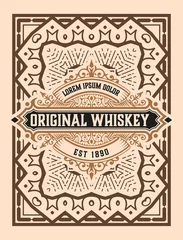 Behang Vintage labels Whiskylabel met oude lijsten