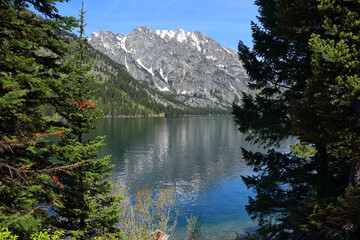 lake, trees and mountains