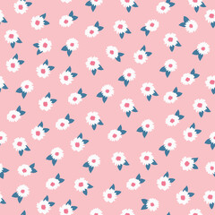 Hand drawn seamless pattern with white flowers. Wrapping, wallpaper design. Vector illustration.