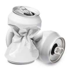 Crumpled aluminium cans, isolated on white background