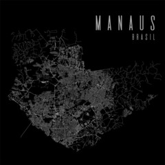 Manaus city vector map poster. Brazil municipality square linear street map, administrative municipal area.