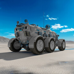 sci fi rover in the desert after rain is going away