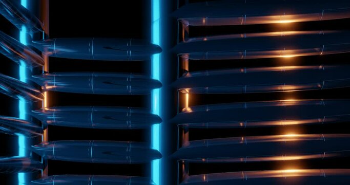 3d render with blue flexible cyber wall with warm beam